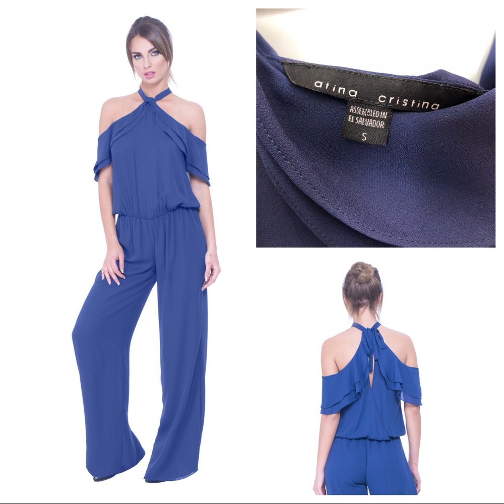 Atina Christina Juliette cut out shoulder jumpsuit